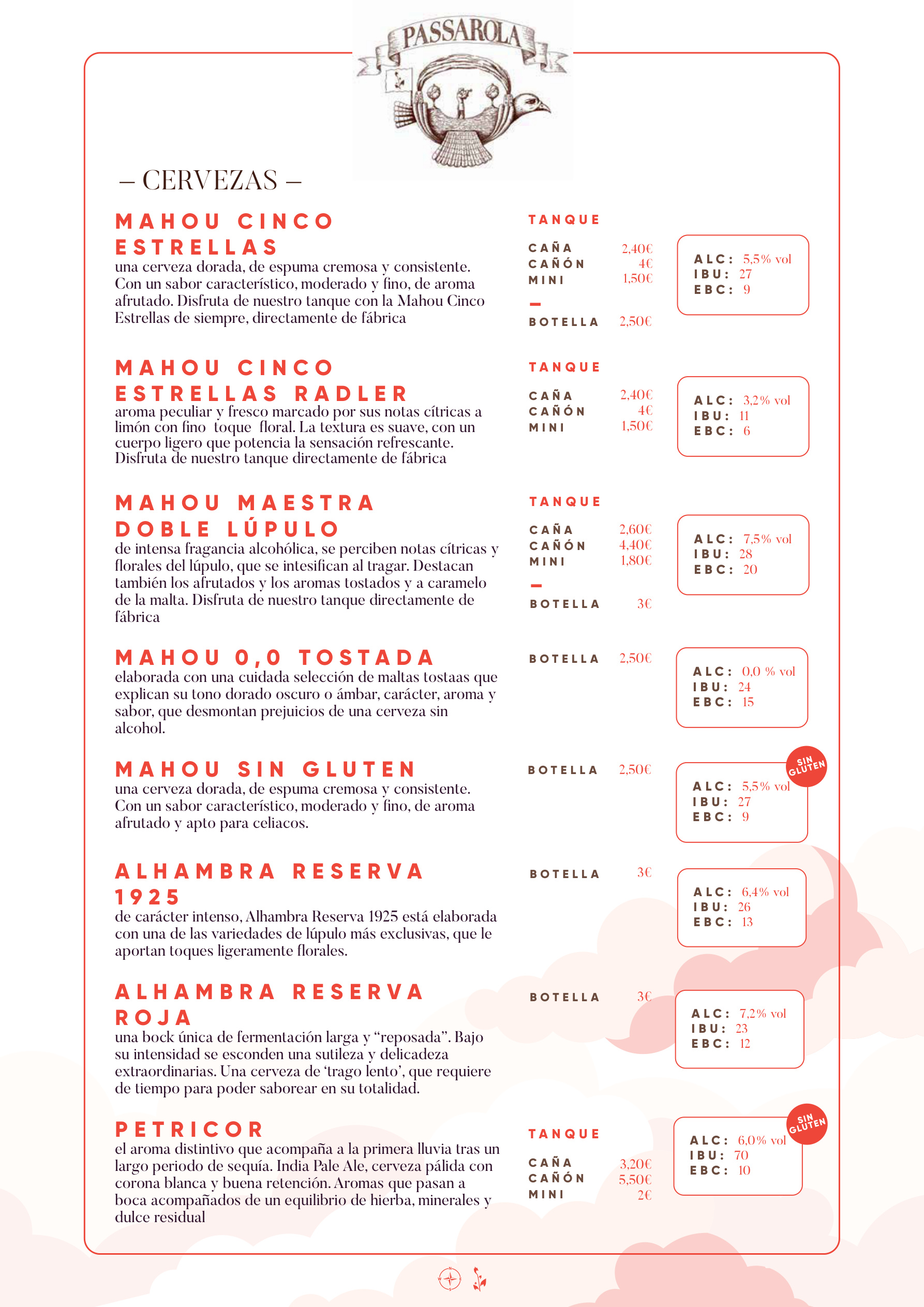 Carta de Cervezas Passarola — Página 1